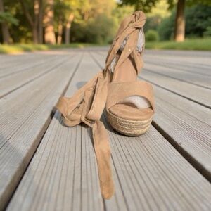 Elegant Tan Espadrille Wedge Sandals